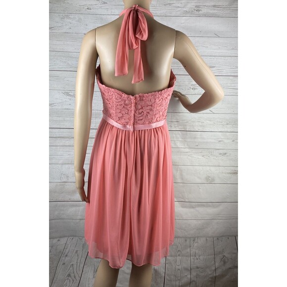 NWT David's Bridal Halter Dress Size 8 Parfait Pink Lace Bodice Chiffon Skirt - Picture 9 of 12